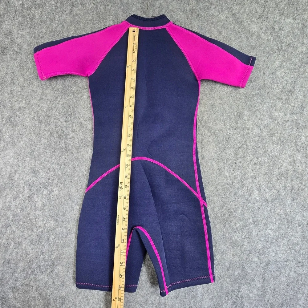 Seaskin Wetsuit Girls Size 6 Navy Pink Shorty Front Zip Short Sleeve Wetsuit